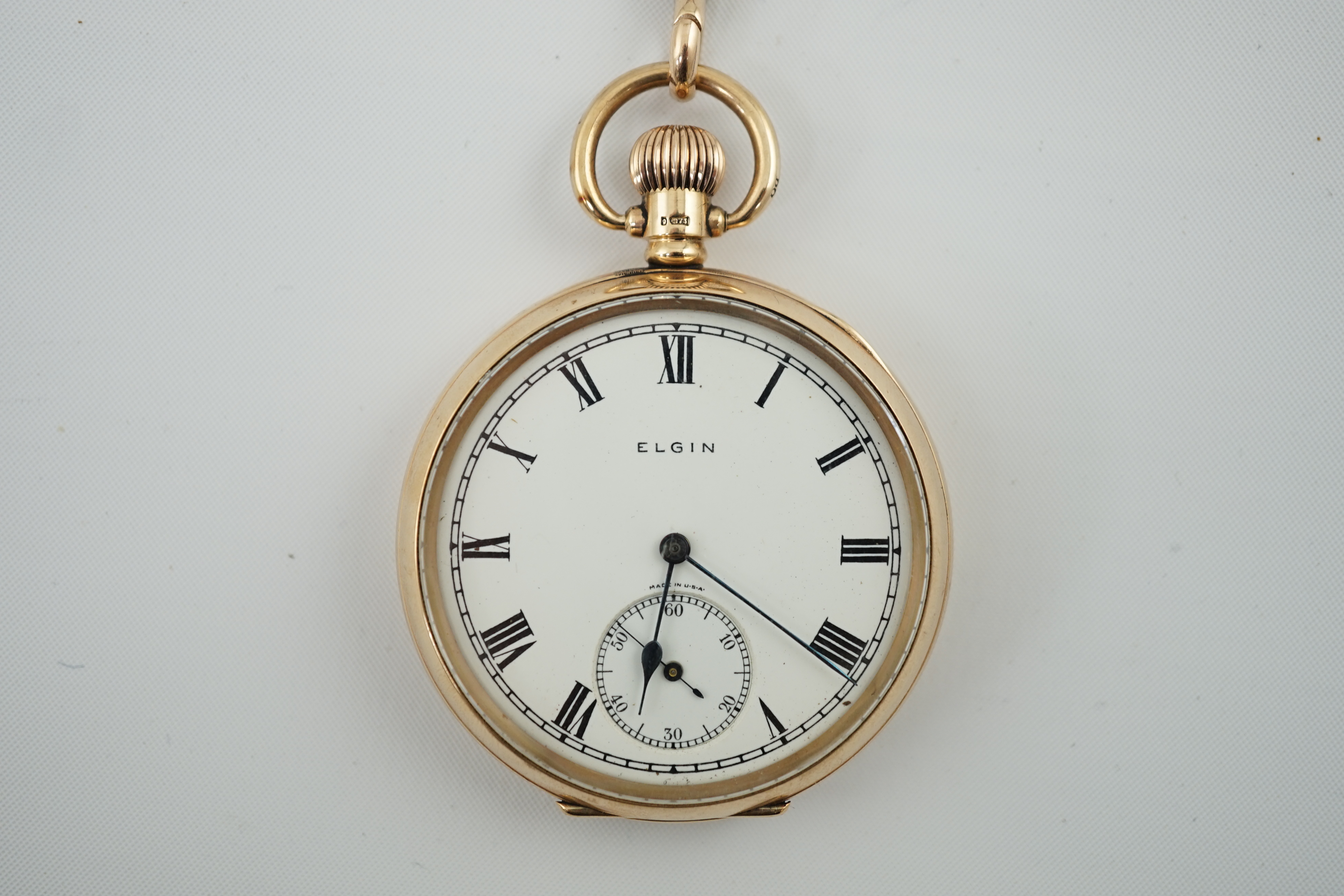 A George V 9ct gold Elgin open face keyless pocket watch